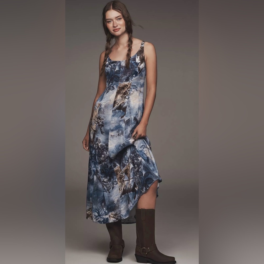 Pilcro NWT Sleeveless Scoop-Next Blue Horse Moody Midi Dress Medium